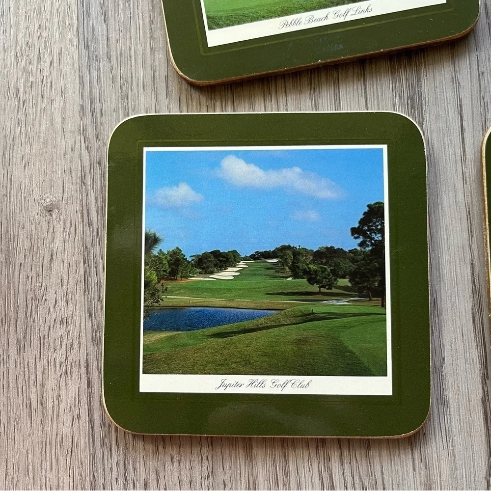 Vintage CloverLeaf USA Golfing Square Coasters Varying Golf Courses 4X4 Cork